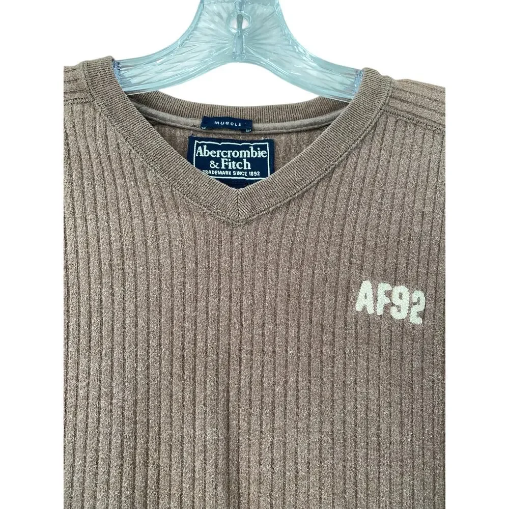 Abercrombie & Fitch Ribbed Muscle V Neck Long Sleeve Top Mens L Commando Neutral